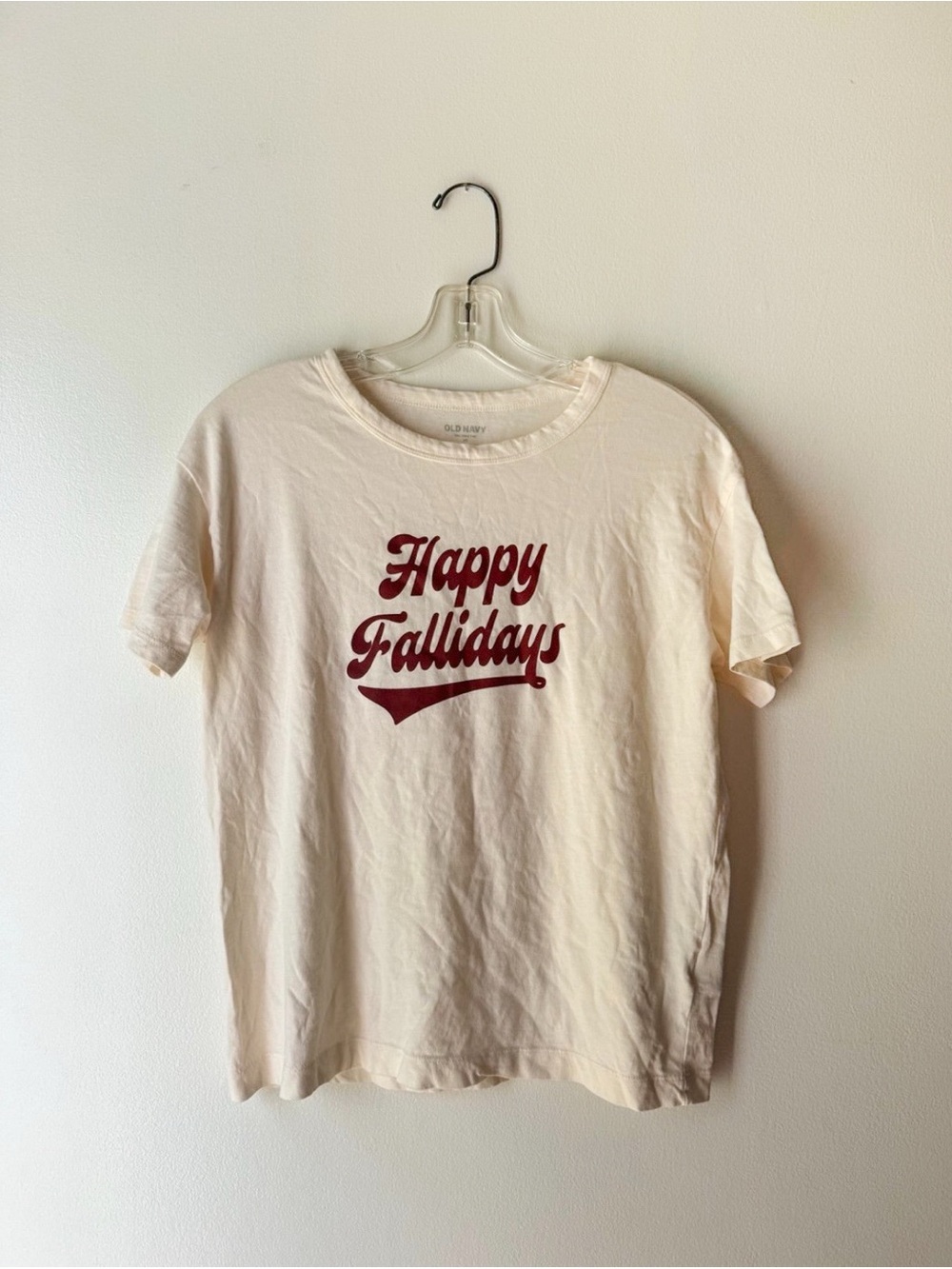 Old Navy Happy Fallidays rust orange fall Graphic cream Short Sleeve T-Shirt XS